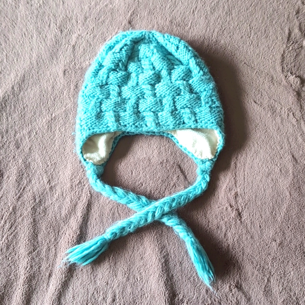 Bula Blue-Green Wool Blend Fleece-lined Ski Hat under-chin tie music-enabled